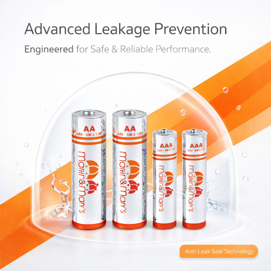 Marin & Mary’s AA & AAA Alkaline Batteries – 1.5V Stable Output | 10 Years Shelf Life | Long Lasting Power | Leak-Proof Design | Reliable for Everyday Devices