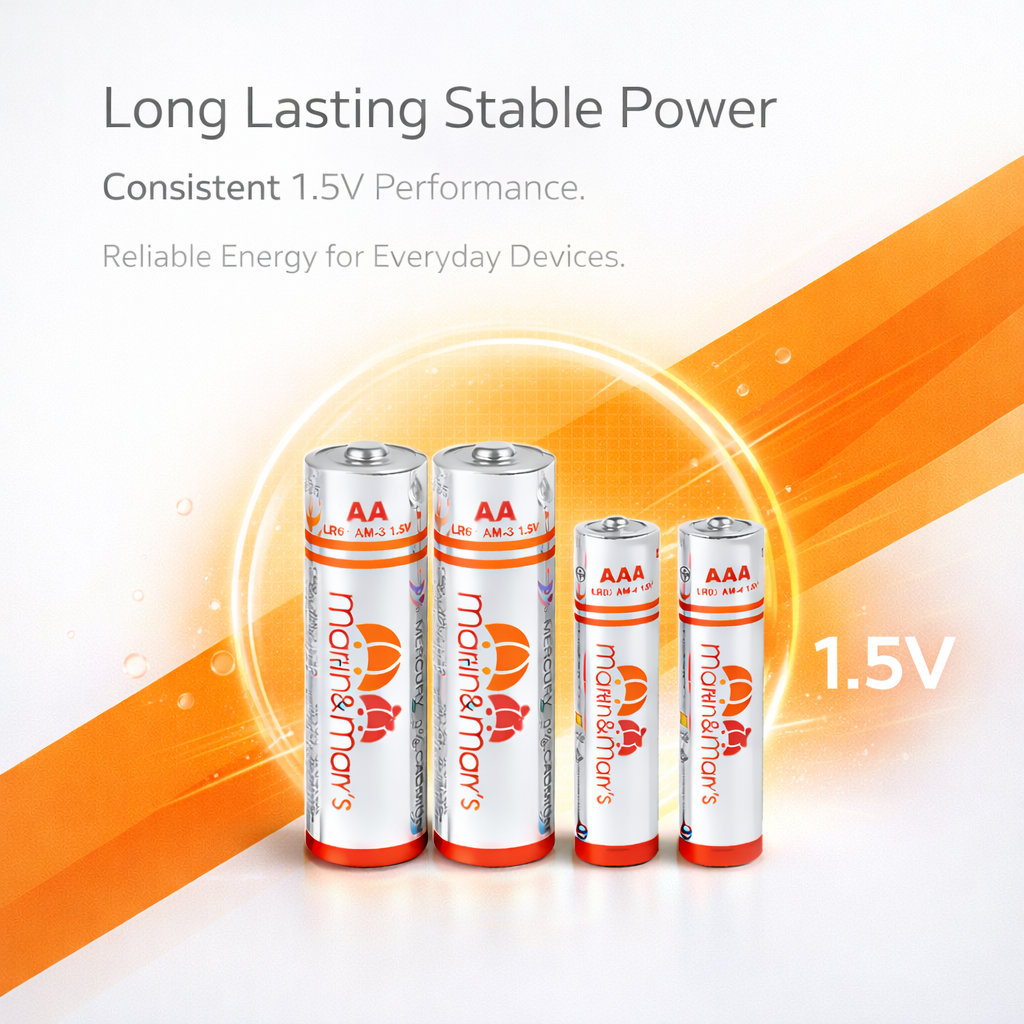 Marin & Mary’s AA & AAA Alkaline Batteries – 1.5V Stable Output | 10 Years Shelf Life | Long Lasting Power | Leak-Proof Design | Reliable for Everyday Devices