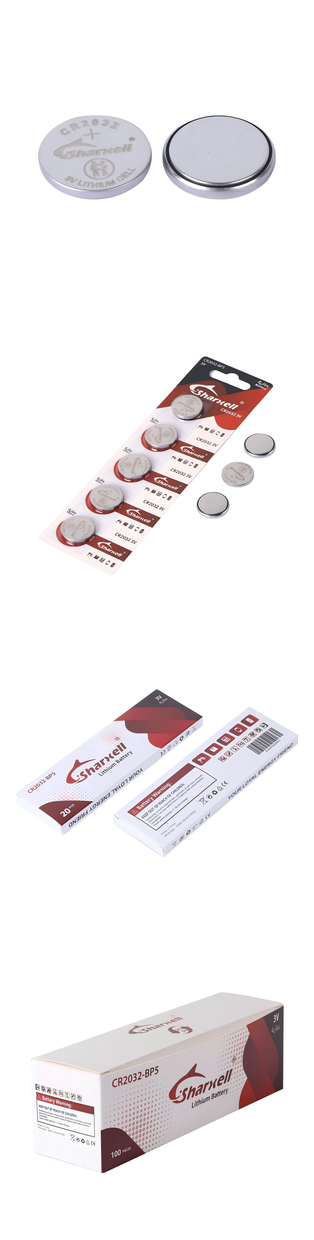 Sharxell CR2032 3V Lithium Coin Cell Batteries