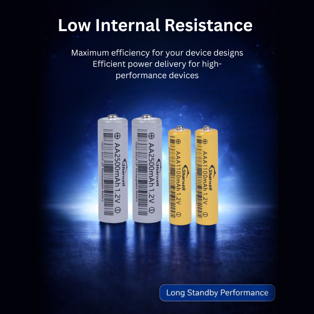 Rechargeable AA & AAA Batteries 1.2V – High Capacity, Long Cycle Life (500–1000 Cycles), Low Self-Discharge