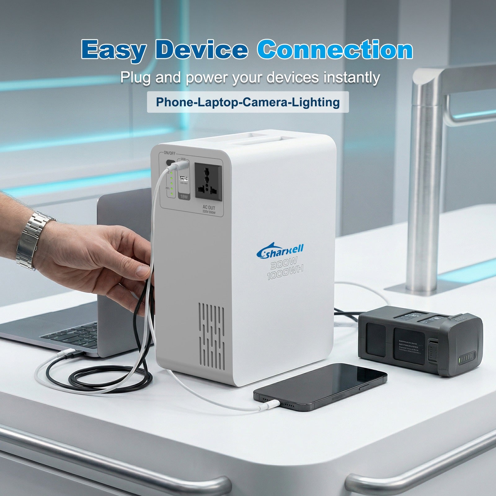 1004Wh Portable Power Station with UPS (10ms), LiFePO4 Battery, Solar Charging Support – 300W Backup Power for Home & Outdoor