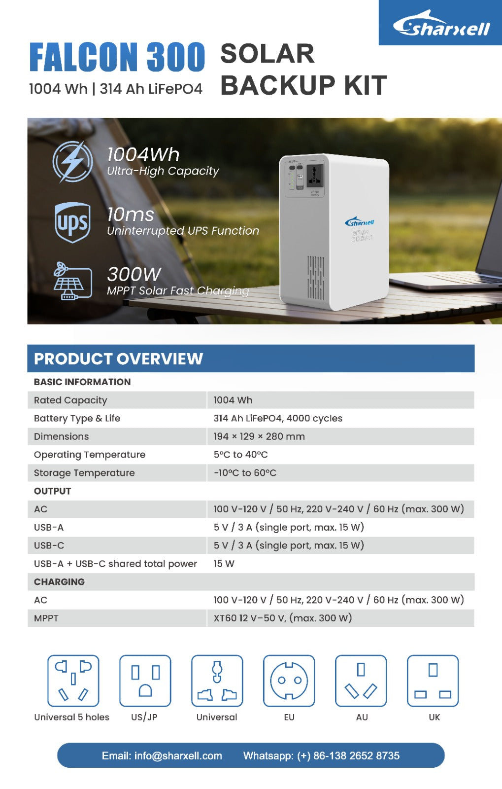 1004Wh Portable Power Station with UPS (10ms), LiFePO4 Battery, Solar Charging Support – 300W Backup Power for Home & Outdoor